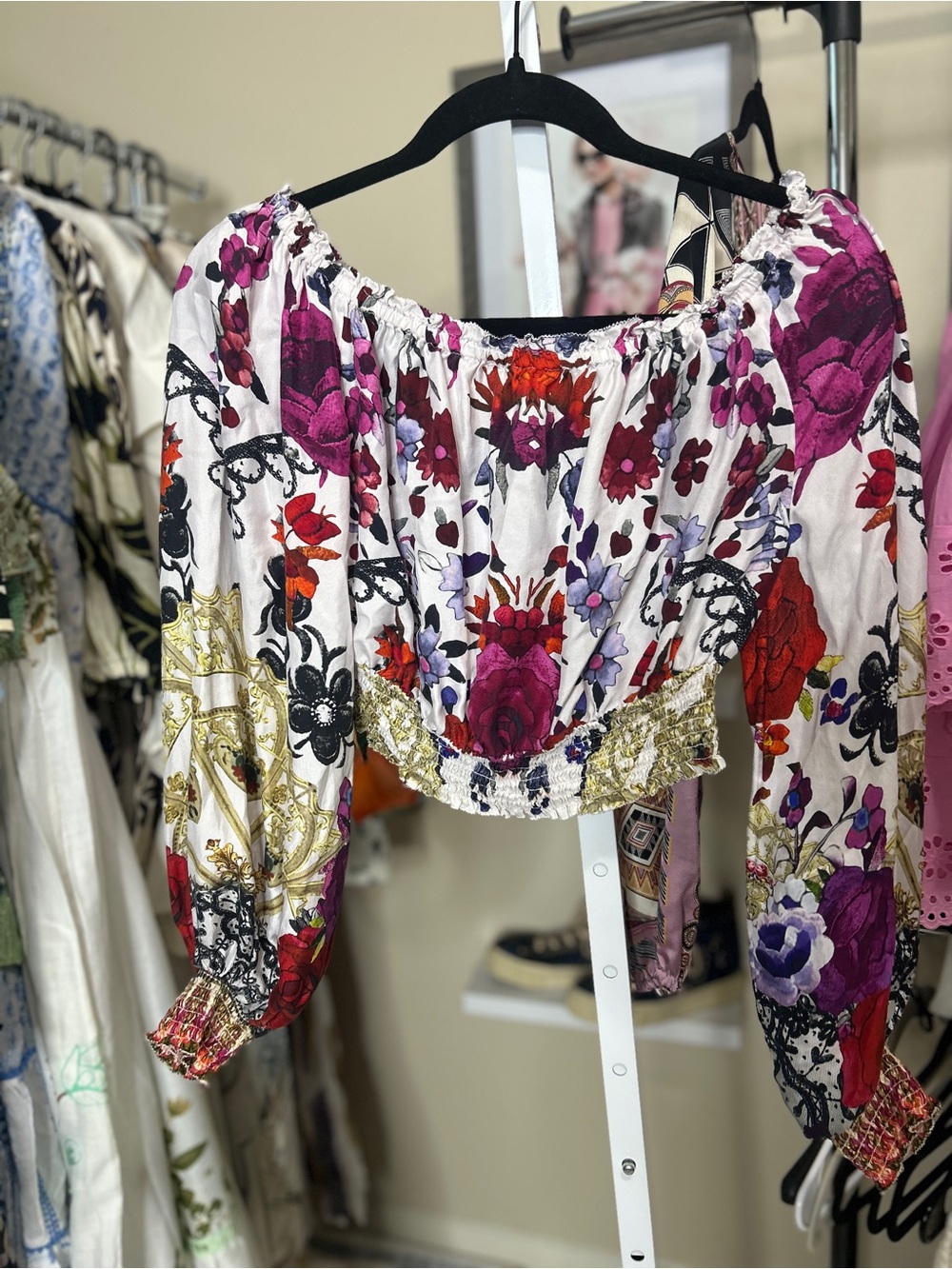CAMILLA Floral Off the Shoulder Silk Blouse - Picture 9 of 9